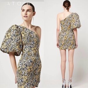 Atoir One-Shoulder Dress in Black, Yellow, and White Floral